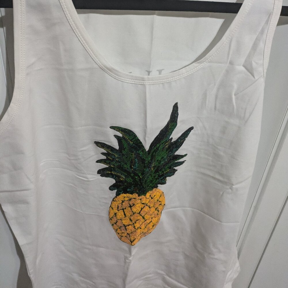 White Pineapple Sequin Tank Top - Women